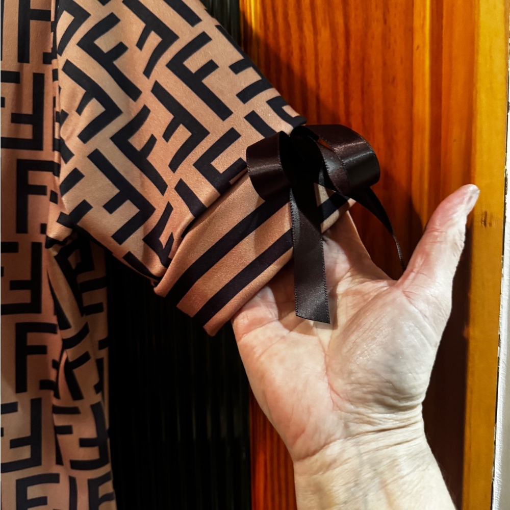 Designer Patterned Black and Brown Dress - Picture 3 of 6